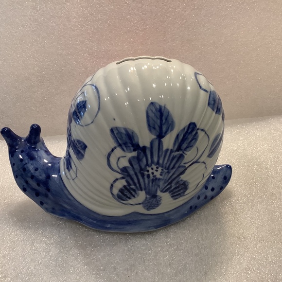 Vintage Ceramic Snail Piggy Bank Andrea by Sadek Blue Floral - Picture 6 of 10